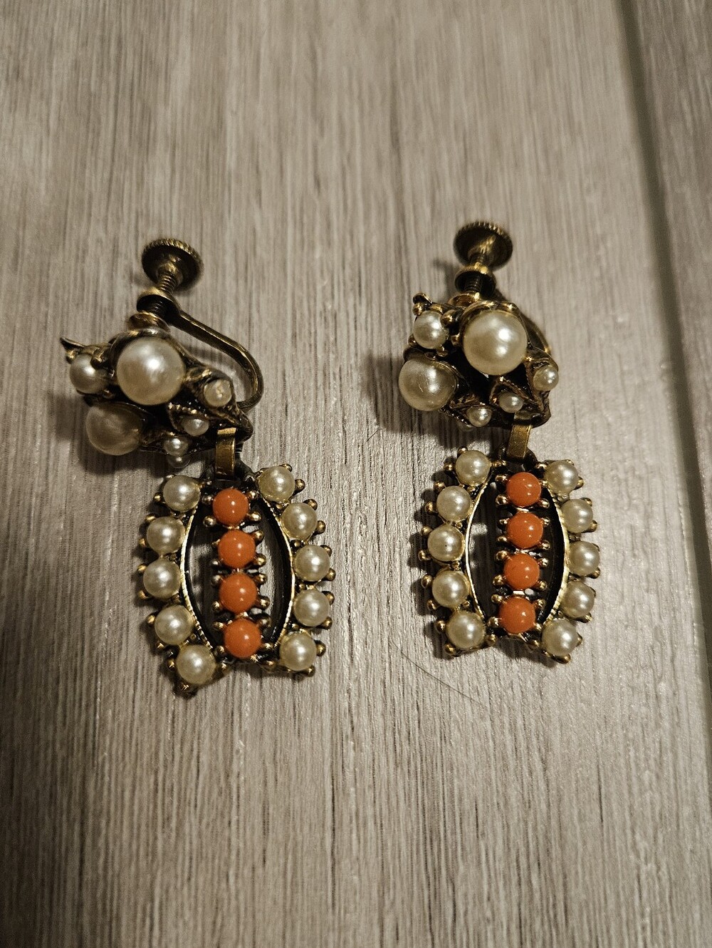 Pearl and Coral Accent Gold-Tone Clip-On Earrings